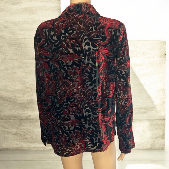 VTG Y2K White Stag Black Burnout Button-Down Shirt with Colorful Velour Patterns - Picture 3 of 9